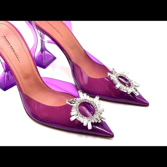 Amina Muaddi Begum Crystal-embellished Pvc Slingback Pumps In Violet - Picture 2 of 11